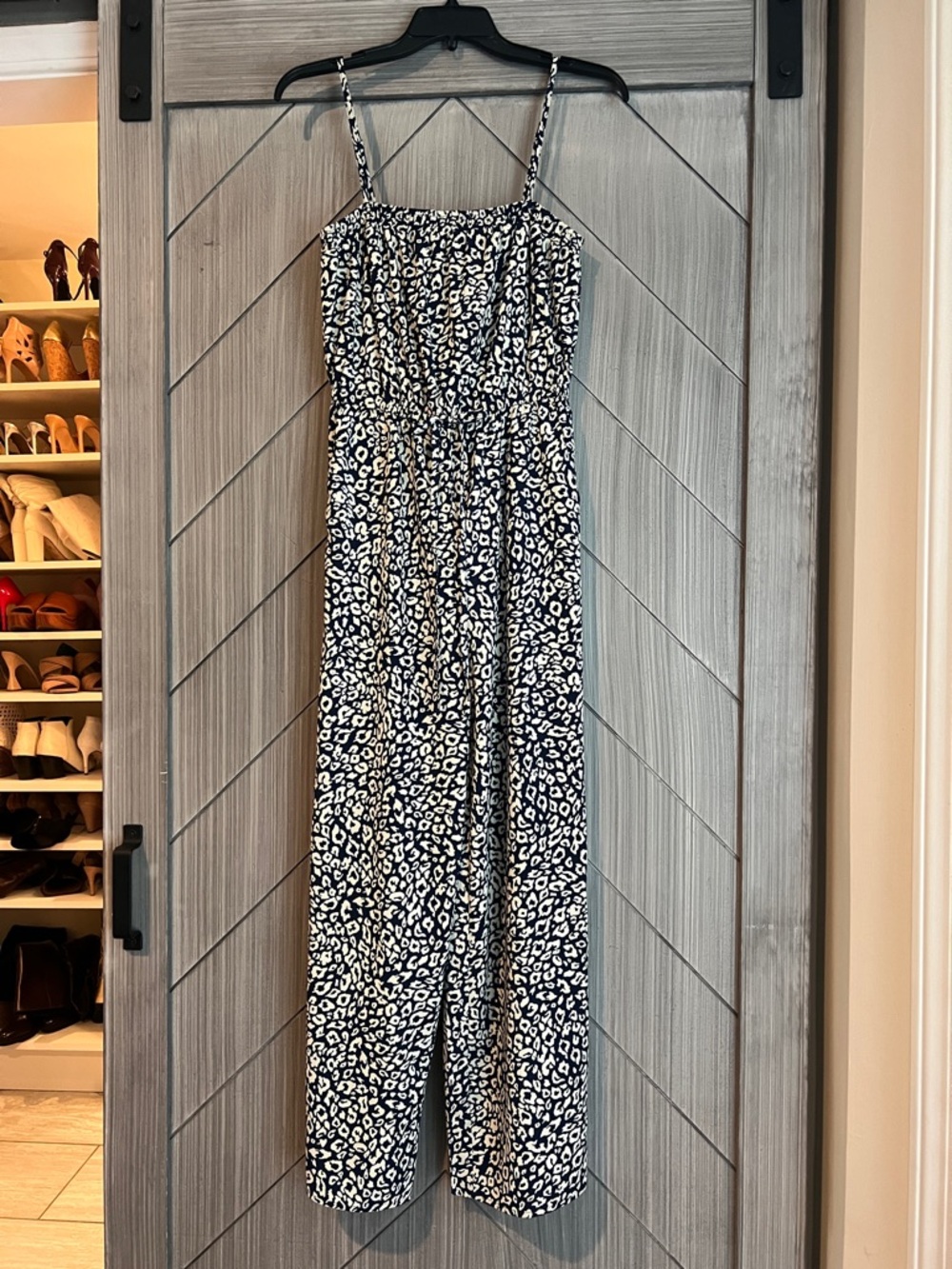 J.O.A. Navy and cream  Leopard-Print Jumpsuit size small